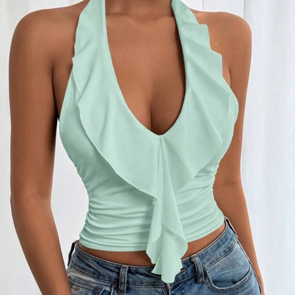 Ruffle Halter V-Neck Halter